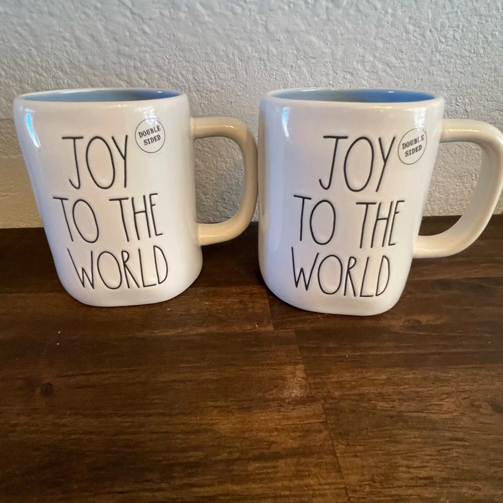 New set of 2 Rae Dunn Joy to the World Christmas mugs (2-sided)